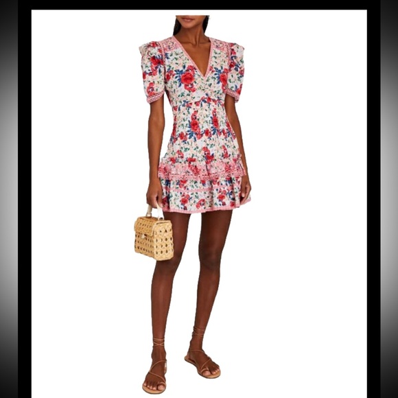 STUNNING NEW LoveShackFancy Rena Ruffled Floral Mini Dress sz S price firm